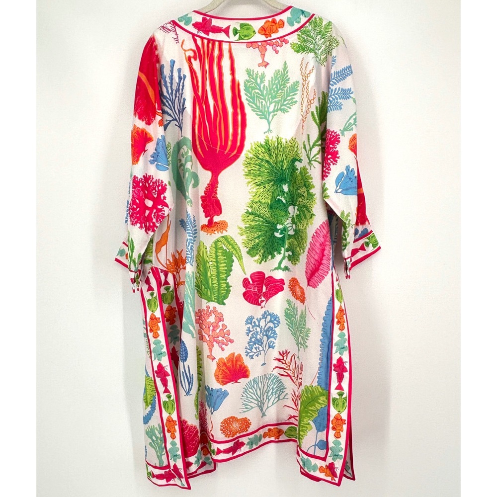 Gretchen Scott Sea Sway Open Kimono Duster Jacket White Pink Green Size M/L - Picture 5 of 16